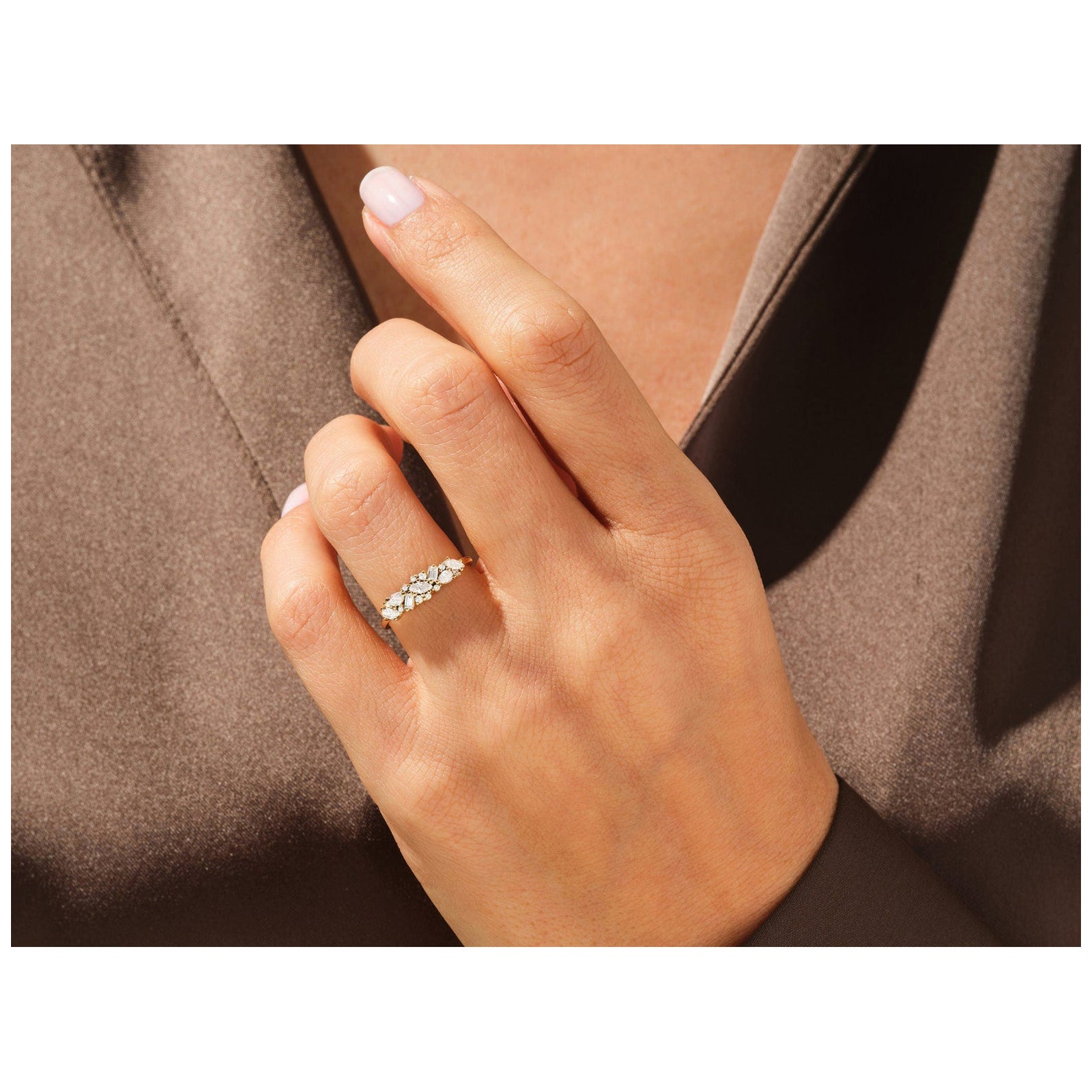 14k yellow gold Bold Cluster Simulated Moissanite Wedding gold Ring For Her.