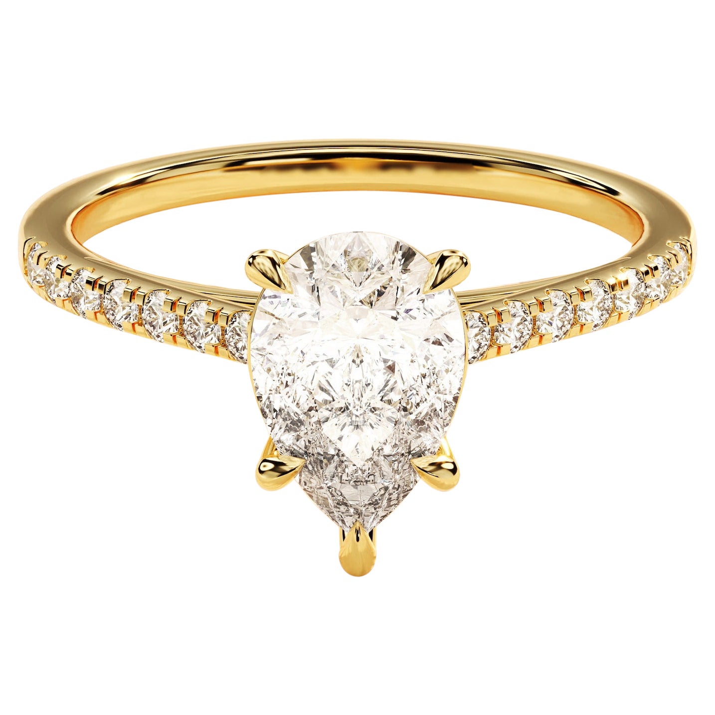 14k Yellow gold 1.50 CT Pear Engagement Ring Moissanite Half Eternity Ring. en vente