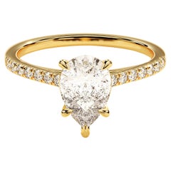 Anillo de compromiso de oro amarillo de 14 quilates de 1,50 quilates de pera Anillo de media eternidad con moissanita.