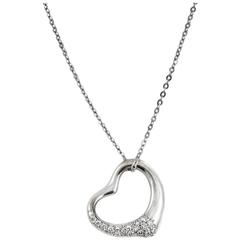 Vintage White Gold Diamond and Heart Necklace 