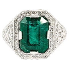 3.30ct Natural Emerald & Diamond Ring in Platinum