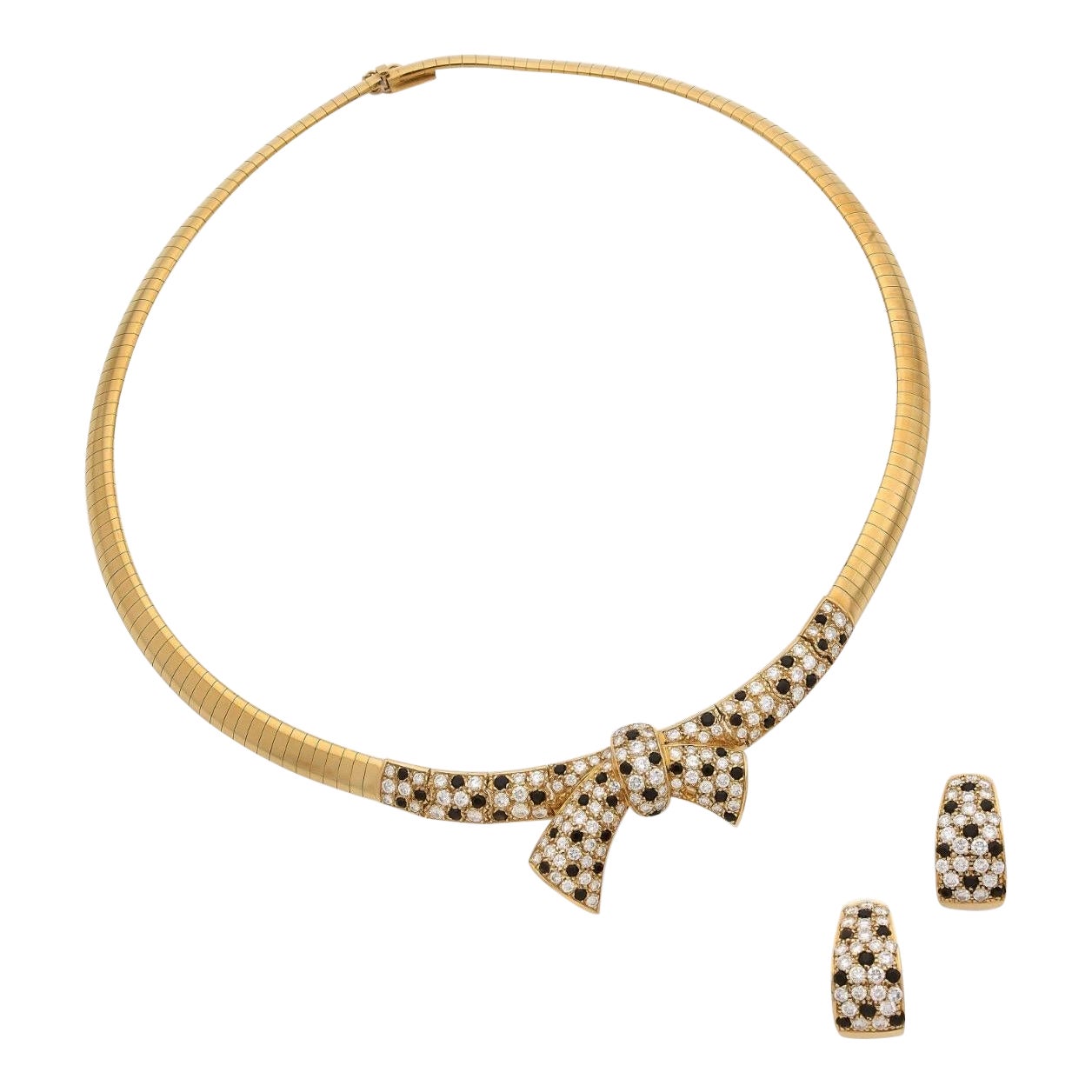 Van Cleef & Arpels 18k Gold, Onyx and Diamond Necklace and Earrings Set