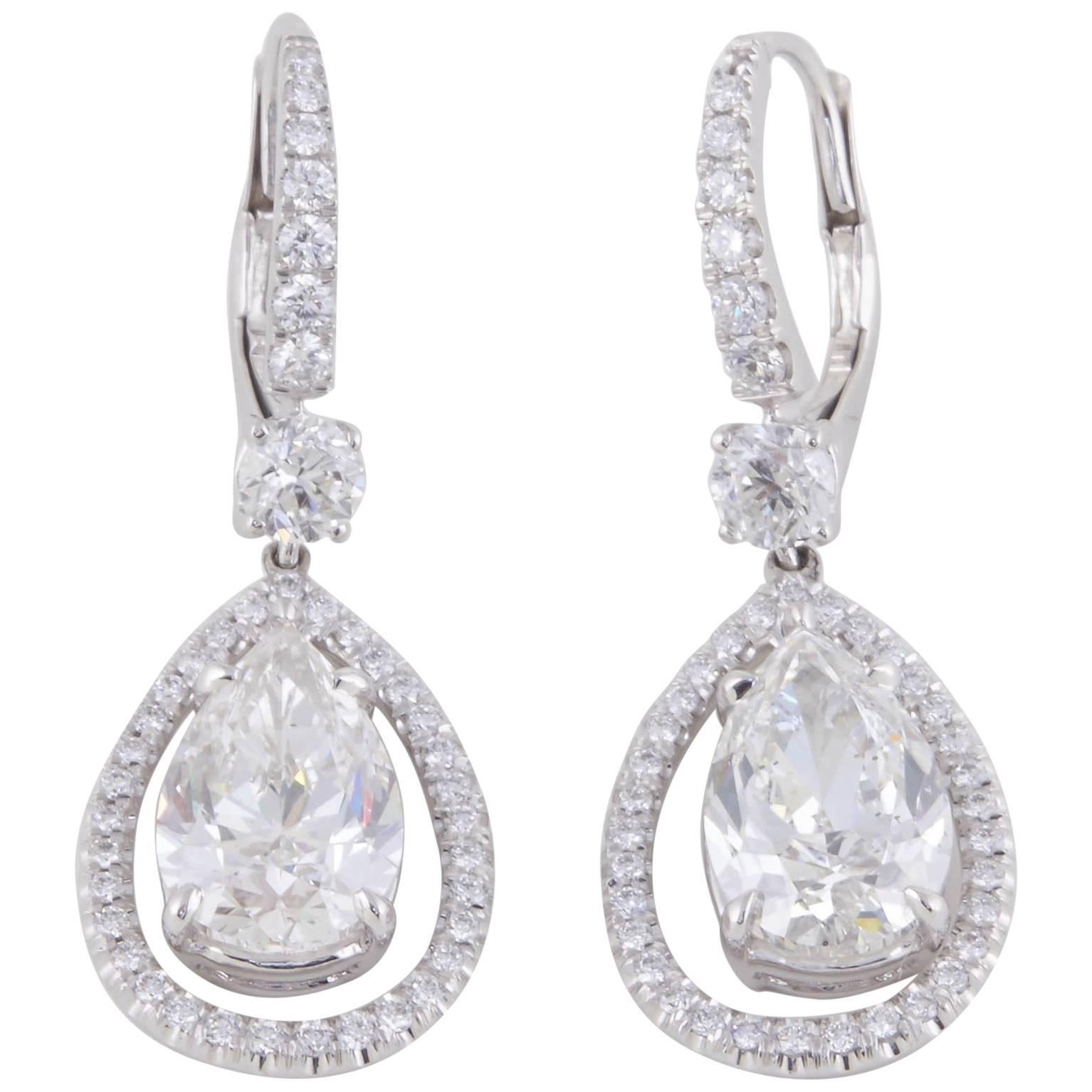 GIA Certified Pear Shaped Diamond Drop Earrings