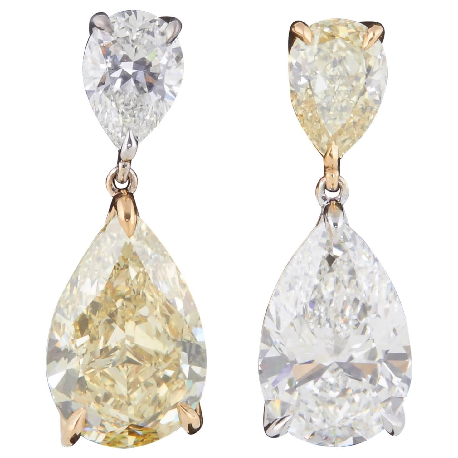 Incredible GIA Certified Yellow and White Diamond Two-Color Gold Earrings For Sale