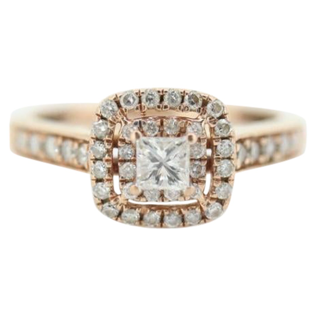 10k Rose Gold Diamond Wedding Ring set. Princess cut Double Halo Wedding Set.