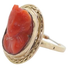 Carved Coral cameo bezel ring. 14k Gold Arthritic Knuckle Fit ring. Finger Fit