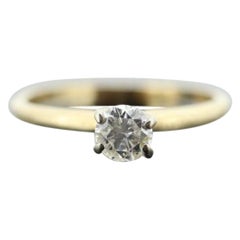 14k Round Diamond Solitaire Ring . Petite 0.36ct Diamond Engagement Ring.