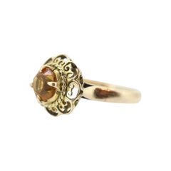 Antique Citrine Flower ring. Hand made 10k yellow gold flower Filigree ring