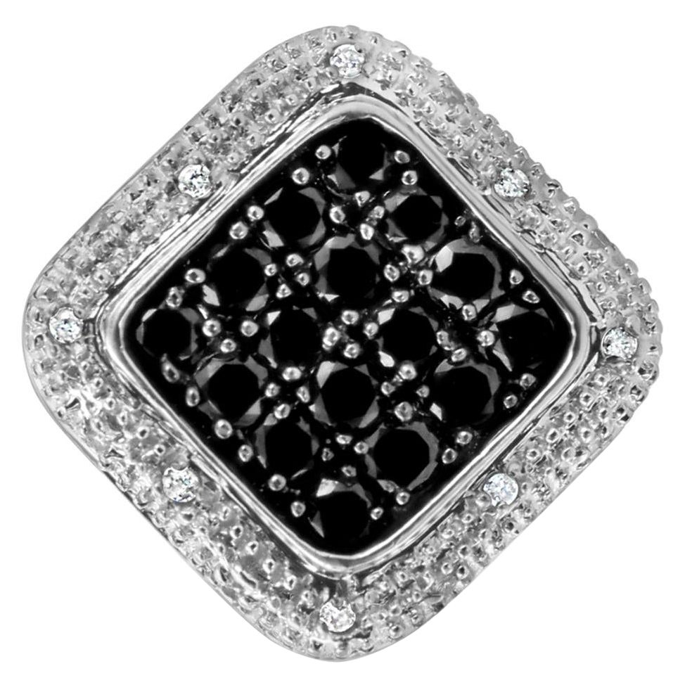Black & White Diamond Vintage Cocktail Ring 14k White Gold