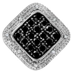 Schwarzer & Weißer Diamant Vintage-Cocktailring 14k Weißgold