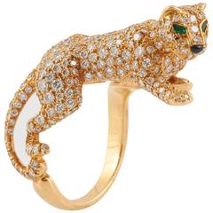 Cartier Panthere Pave Diamond Emerald Onyx Gold Ring