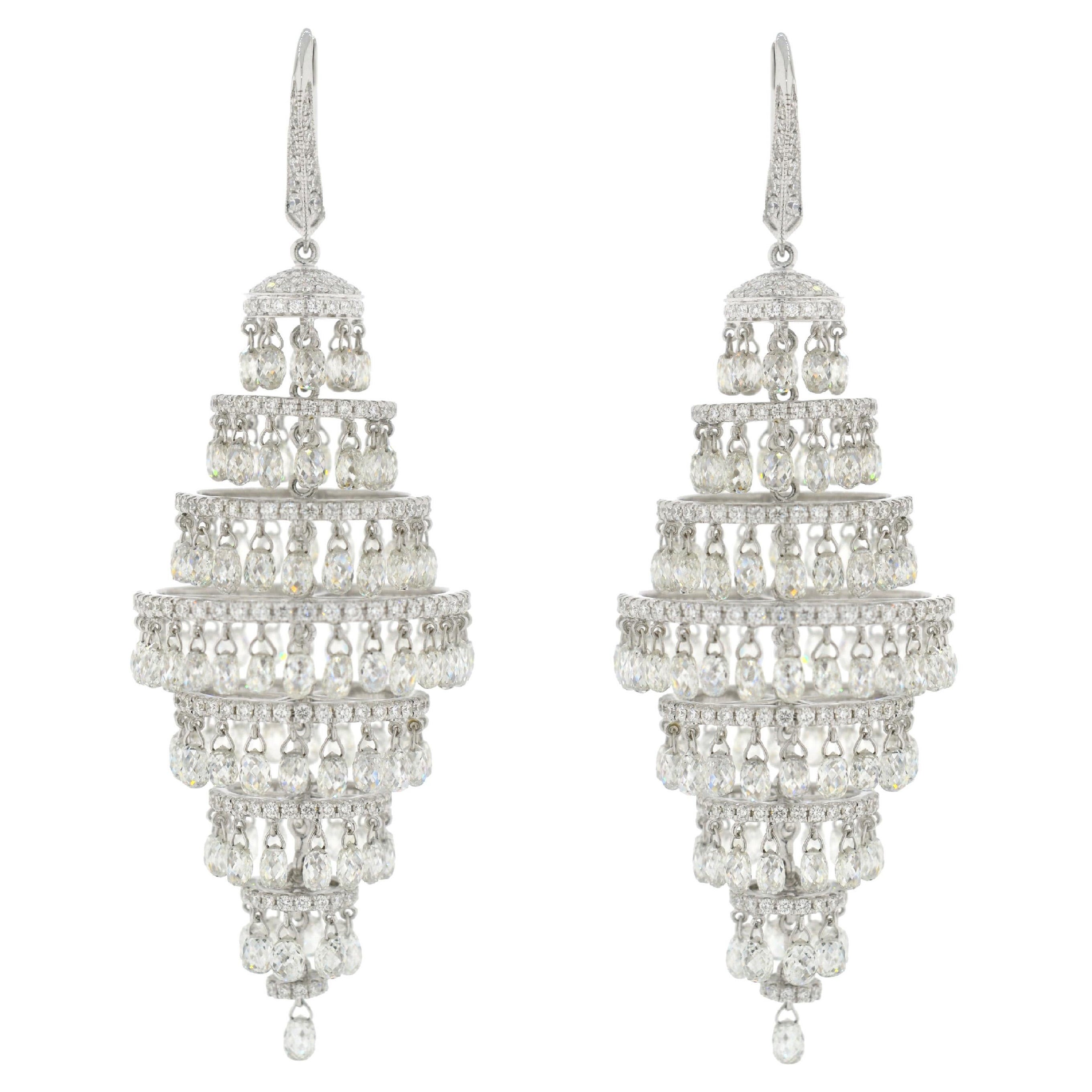 JR 35.08 Carat Diamond Briolette Chandelier 18 Karat White Gold Earring