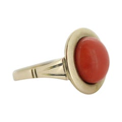 Anello CORALLO arancione rotondo grande 8k. Cabochon di corallo a bolla 8k con castone incastonato Cupola statuaria