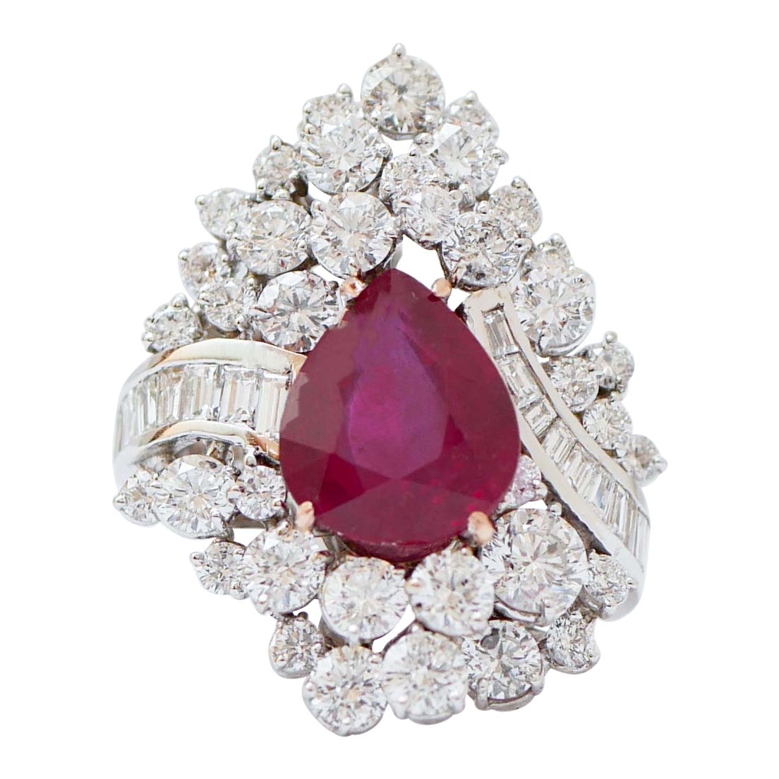 Ruby, Diamonds, 14 Karat White Gold Ring.