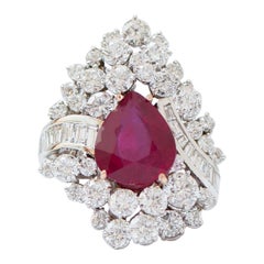 Ruby, Diamonds, 14 Karat White Gold Ring.
