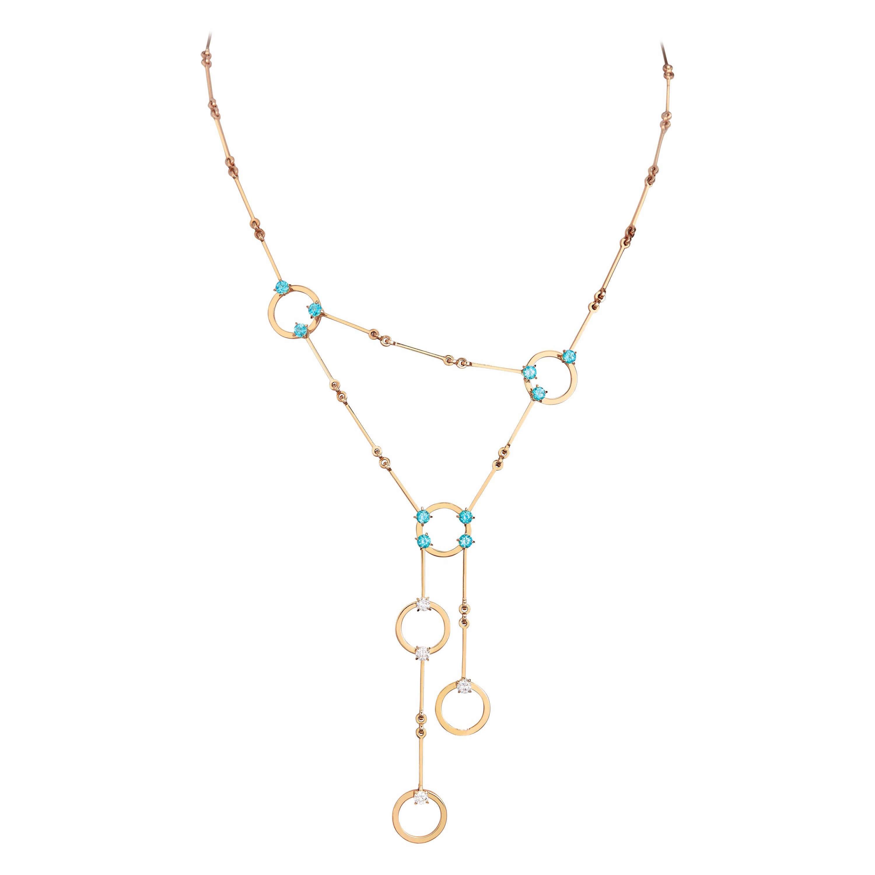 Nathalie Jean 0.60 Carat Diamond 1.30 Carat Paraiba Topaz 18k Gold Drop Necklace