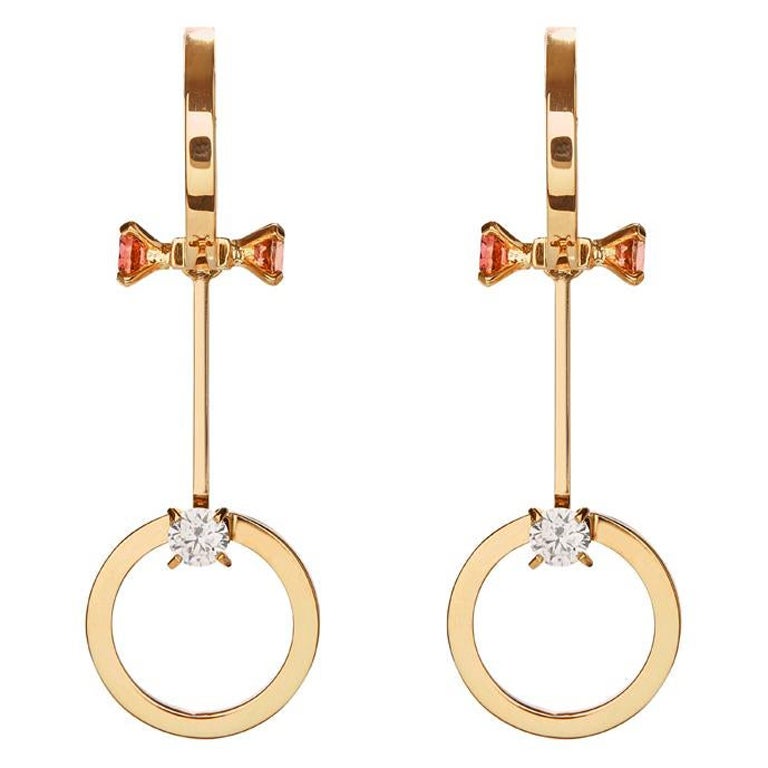 Nathalie Jean 0.2 Carat Diamond 0.48 Carat Rubellite 18 Karat Gold Drop Earrings For Sale