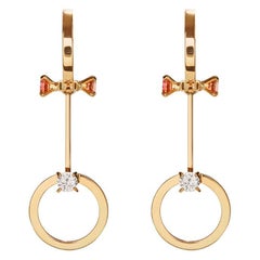 Nathalie Jean 0.2 Carat Diamond 0.48 Carat Rubellite 18 Karat Gold Drop Earrings