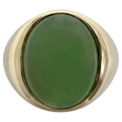GIA Certified Jadeite A Grade Jade 4.06ct Untreated Yellow Gold Oval Signet Ring