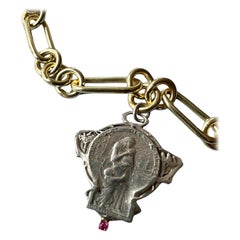 Medal Chain Necklace Ruby Silver Medal Choker Art Nouveau Style J Dauphin