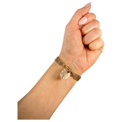 Bracelet victorien ancien en or 15 carats avec cadenas en forme de cœur