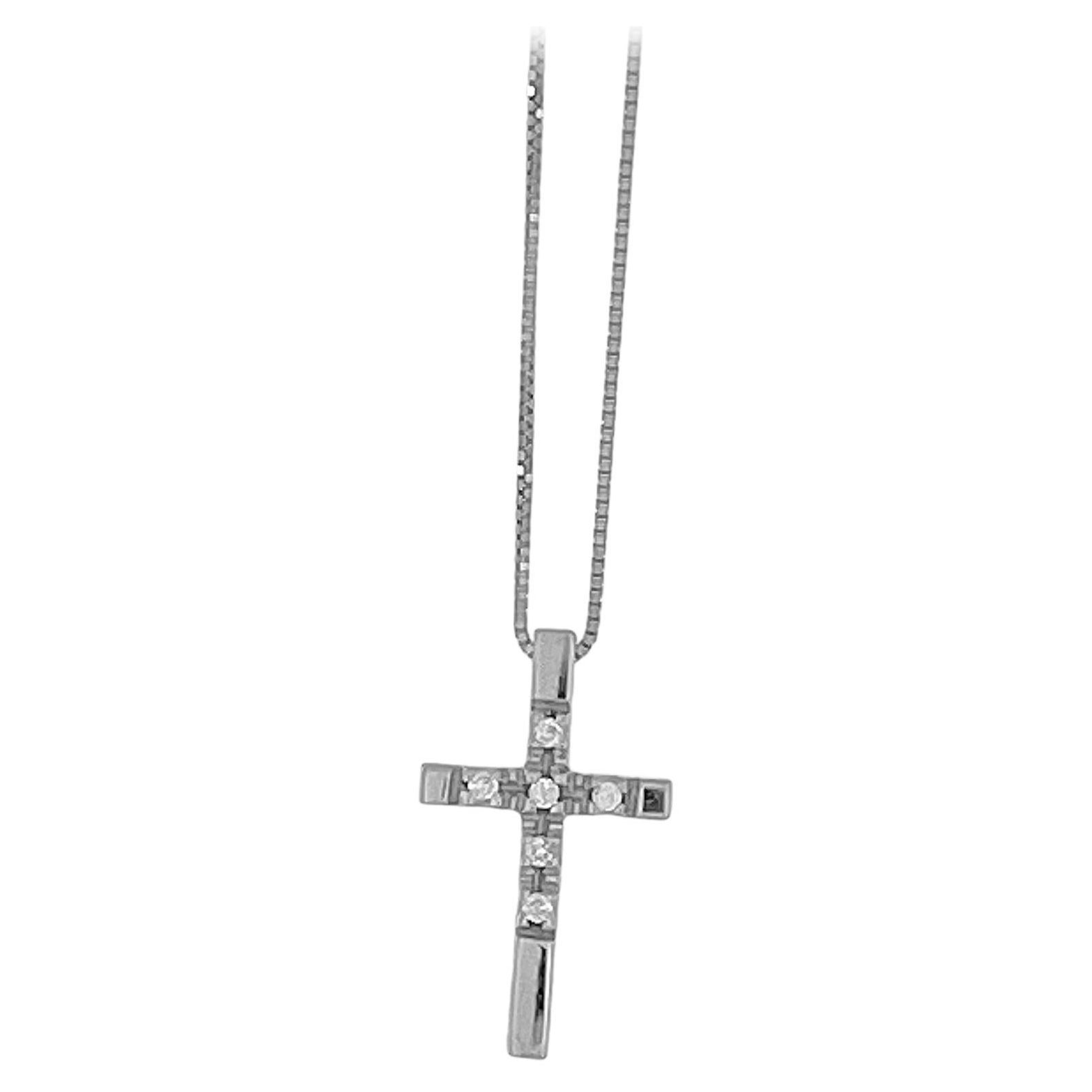 Collier croisé italien en or blanc avec diamants par Four Line