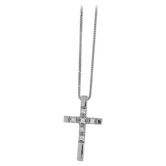 Italienische Kreuz-Halskette aus Weißgold mit Diamanten von Four Line