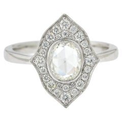 JR Antique Style Rose Cut Diamond 18 Karat White Gold Ring