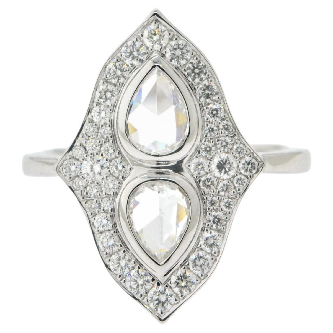 JR Toi Et Moi Rose Cut Diamond 18 Karat White Gold Ring