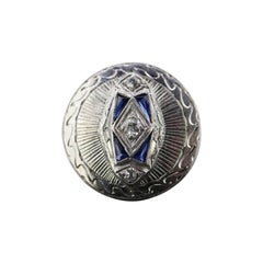Antique ROUND SHIELD ring. 14k TRILOGY three diamond and sapphire shield ring.