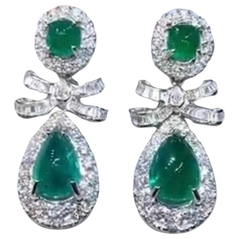 Esmeraldas de Zambia certificadas AIG de 16,00 ct 5.60  Ct Diamantes Pendientes Oro 18k