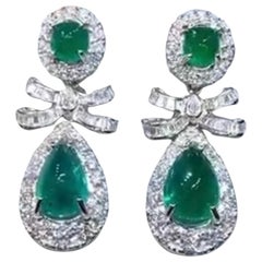 Esmeraldas de Zambia certificadas AIG de 16,00 ct 5.60  Ct Diamantes Pendientes Oro 18k