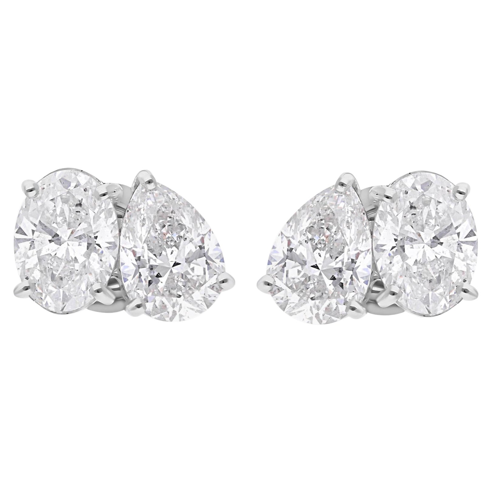 SI Clarity HI Color Oval & Pear Diamond Earrings 18 Karat White Gold Jewelry