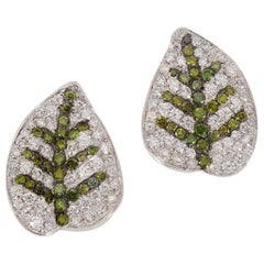 Rosior "Leaf" Stud Earrings set in White Gold with Diamonds