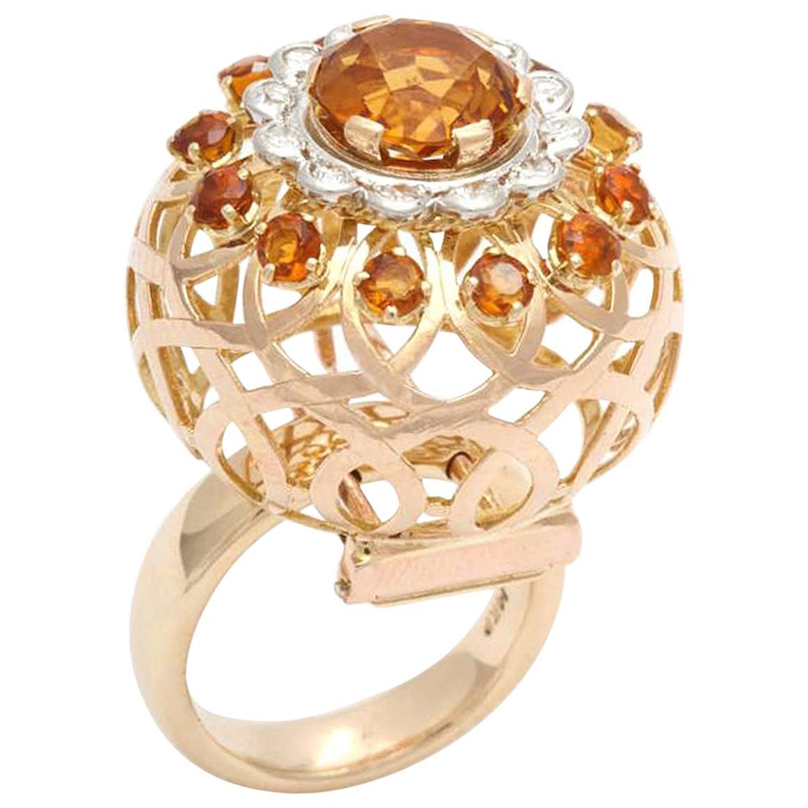 Mellerio Paris Woven Globe Citrine Diamond Ring Brooch Combo