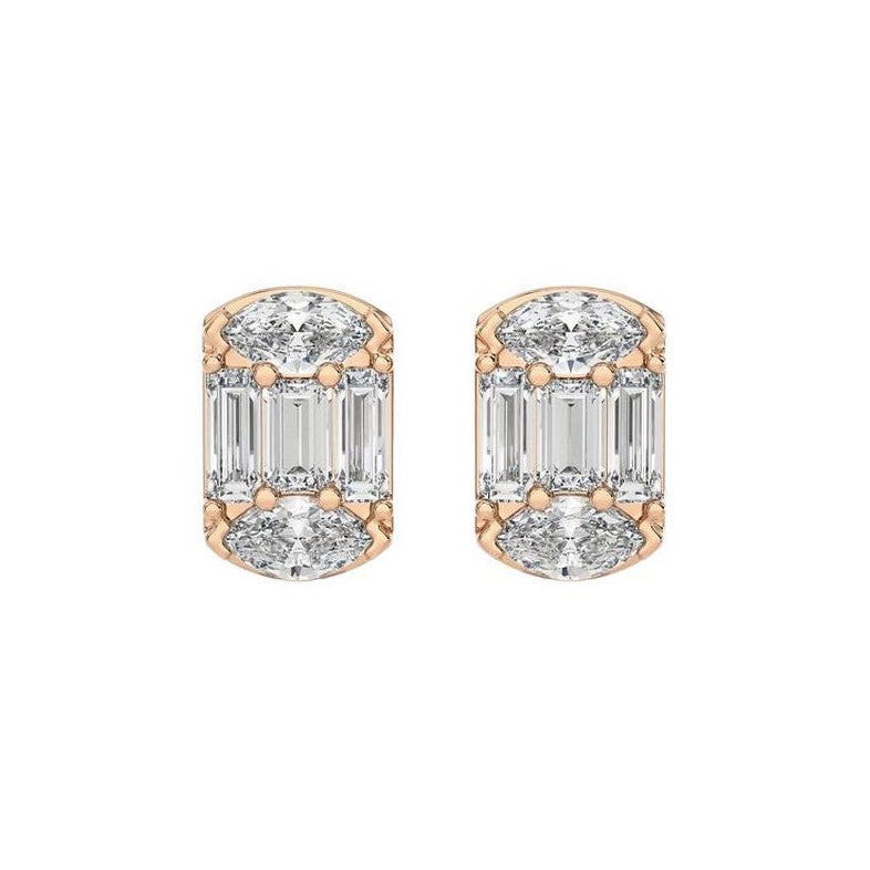0.4 Carat Baguette Diamonds ETON style Stud Earrings in 18k Rose Gold