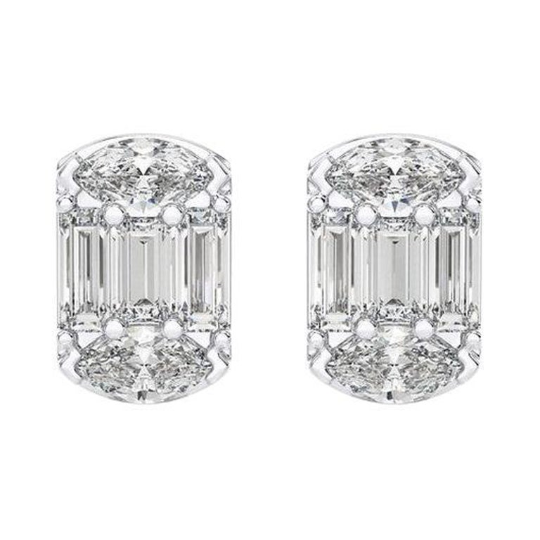 0.4 Carat Baguette Diamonds ETON style Stud Earrings in 18k White Gold