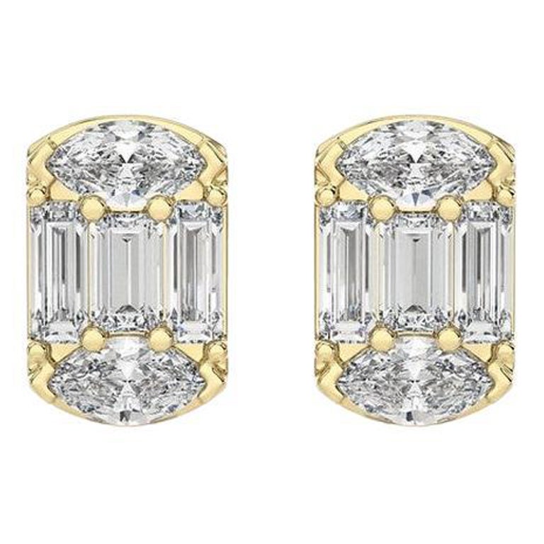 0.42 Carat Baguette Diamonds ETON style Stud Earrings in 18k Yellow Gold