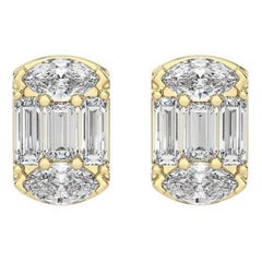 0.42 Carat Baguette Diamonds ETON style Stud Earrings in 18k Yellow Gold