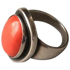 Georg Jensen Sterling Silver Coral Ring No. 46A by Harald Nielsen