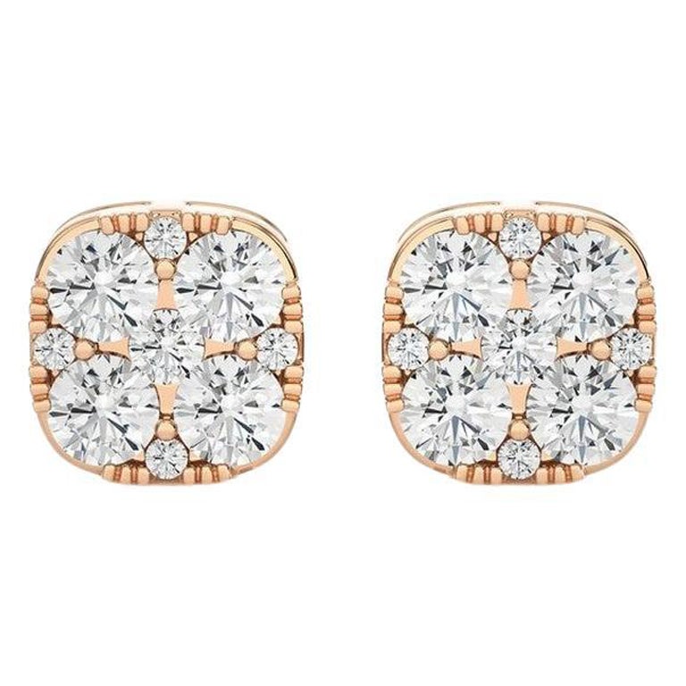 0.6 CTW round Diamonds Moonlight Cushion Stud Earrings in 18K Rose Gold