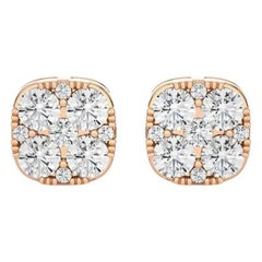 Pendientes redondos de oro rosa de 18 quilates con diamantes redondos de 0,6 quilates Luz de luna en forma de cojín