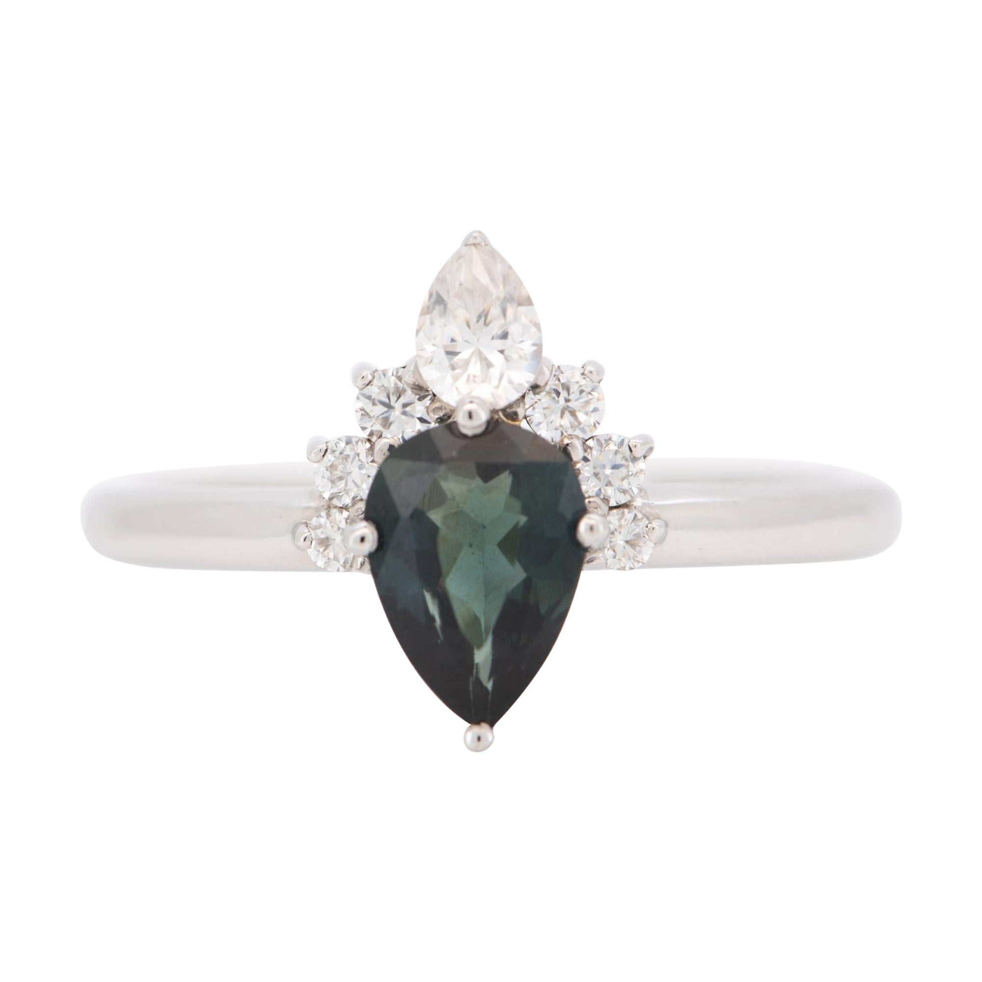 Natural Nigerian Sapphire Half Halo Engagement Ring 14K White Gold R6693 For Sale