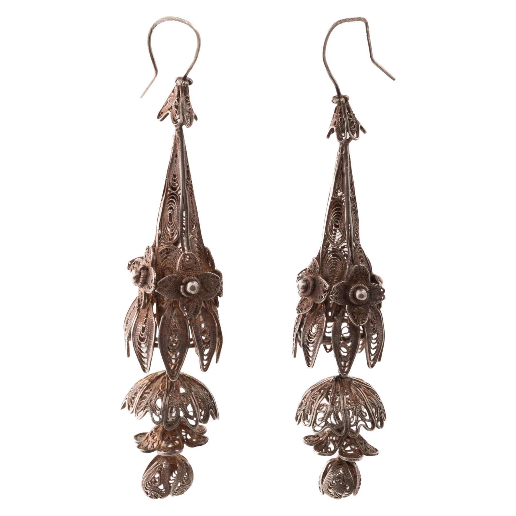 Antique Victorian Silver and Gold Washed Filigree Earrings