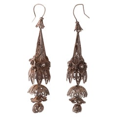 Antique Victorian Silver and Gold Washed Filigree Earrings