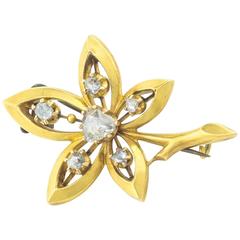 Antique Diamond Gold Flower Pin 