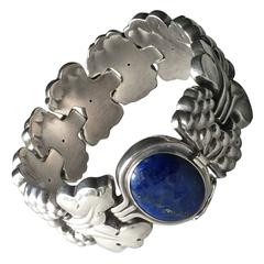 Antique  Georg Jensen Paris Lapis Lazuli Cabochon Sterling Silver Bracelet No 30 