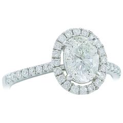 GIA Certified 1 Carat Oval Cut Diamond Gold Halo Ring 2