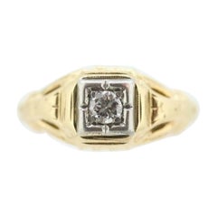 Anello solitario con diamante Art Deco. Anello floreale con diamante vecchio taglio europeo in oro 14k