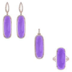 Langer Amethyst- und Diamantring, Ohrring und Anhänger aus 14 Karat Roségold